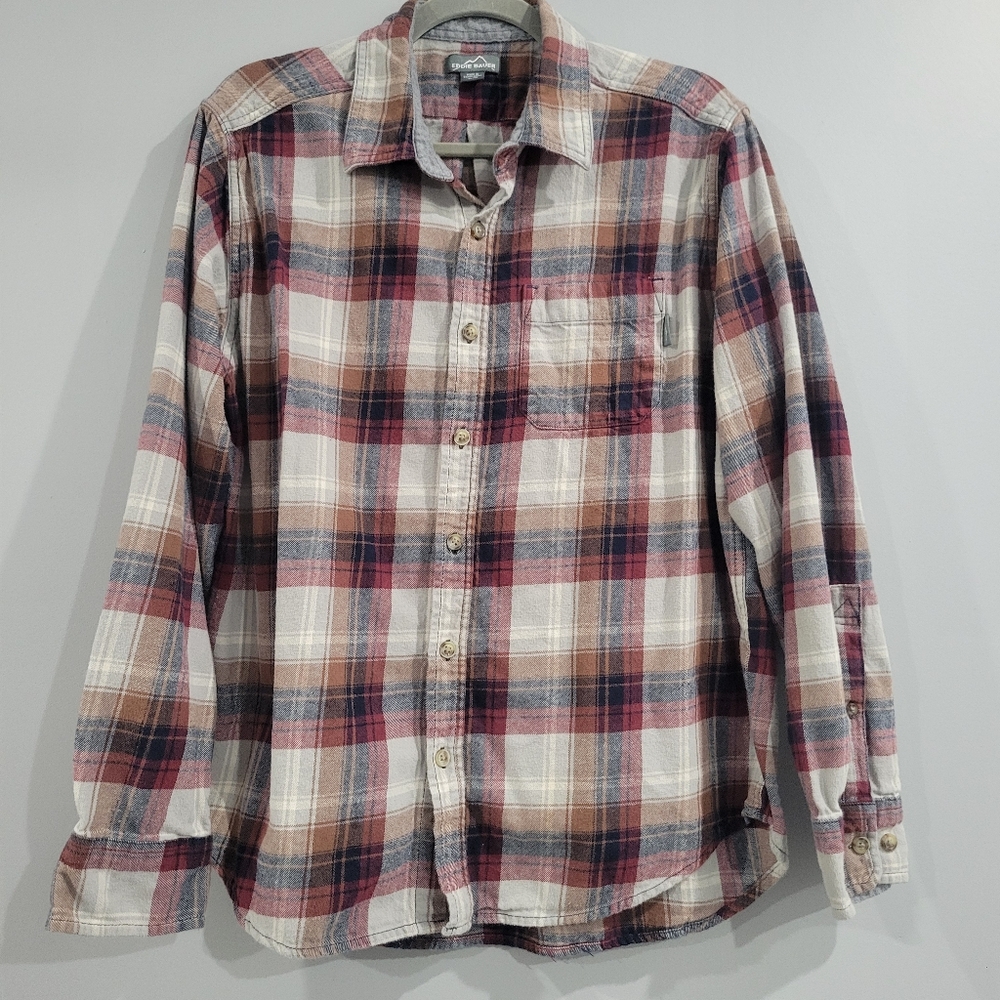 Eddie Bauer Men's Plaid Shirt - Red, Black, White XL Button Down